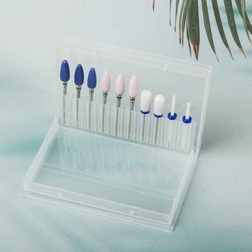 Feecy Nail Drill Bits Set Ceramic for Acrylic Nails Gel Polish Professional, 3/32 Inch Efile Nail Drill Bits Kit for Cuticle Safety Barrel Nail Art Tools with Holder, 10pcs (S10-B)