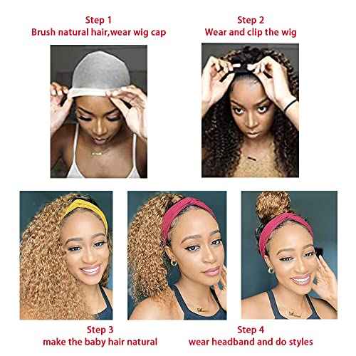 613 Deep Wave Headband Wig Blonde Human Hair Headband Wig 130% Density Grade 8A Brazilian Remy Hair Machine Made Wigs 16 Inch