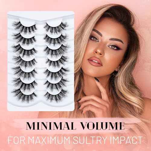Cat Eye Lashes Wispy Fluffy, 8D Faux Mink 12-18MM (7 Pairs) - Dramatic Volume, Waterproof Lightweight, Daily & Party Wear, Reusable