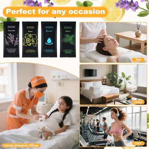 Moist Cotton Towel Bulk Moist Towelettes Individually Wrapped 8.7" x 8.7",White Towel Services,Refreshment Pre Moistened Towels Lavender,Lemon,Mint and Unscented for Sport Party Spa (pack of 40)