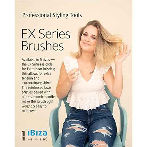 Ibiza Hair Round Boar Bristle Brush (EX Series) | Lightweight with Reinforced Bristles & Cork Handle | Adds Shine & Texture | Ideal for Medium to Long Styles