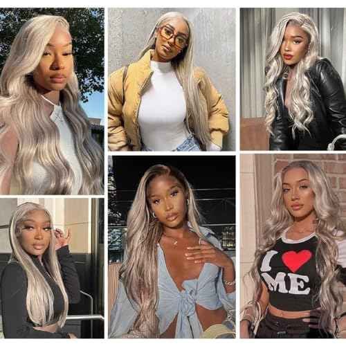 22 24 26 Inch Grey Body Wave Bundles Human Hair 613 Blonde Human Hair Bundles Brazilian Virgin Hair Mixed Length 3 Bundles Silver Bundles 613 Body Wave Bundles Hair Extensions For Women