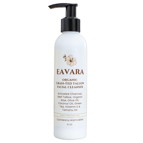 Eavara Beef Tallow Face Wash – Natural and Hydrating with Activated Charcoal, Aloe, Hyaluronic Acid, and Green Tea – Facial Cleanser with Grass Fed Beef Tallow – Face Wash for Women and Men – 6oz Pump