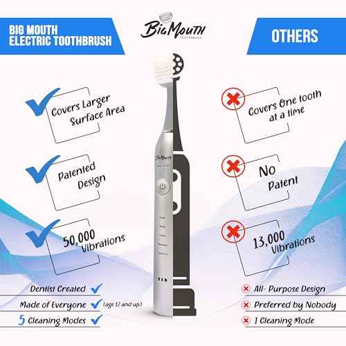 BIG MOUTH TOOTHBRUSH Dr Bobbi Electric Toothbrush for Adults | Ultrasonic Rechargeable Toothbrush with 5 Cleaning Modes & 2-Minute Smart Timer | Retains 42-Day Battery | Travel-Friendly Platinum