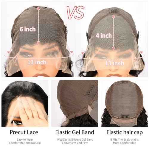 Anderah 13x6 Body Wave Lace Front Wigs Human Hair 13x6 HD Lace Glueless Human Hair Wig Pre Plucked Natural Hairline Brazilian Human Virgin Hair Long Black Body Wave Wig for Women 180% Density 30Inch
