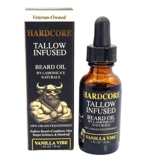 LAMONICA'S NATURALS Beard Oil for Men –TALLOW-INFUSED, Softens & Moisturizes Beard – Organic Sanadalwood + USDA Vanilla Scent – Veteran-Owned Grooming – HARDCORE