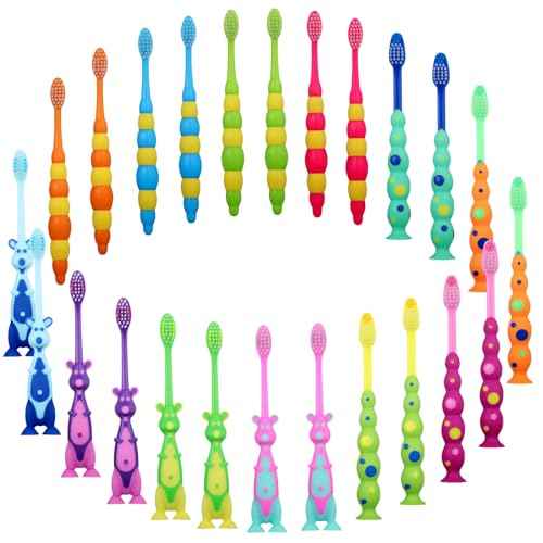 Toddler Toothbrush Pack - 36 Pieces, Soft Bristle Animal Toothbrushes with Covers & Suction Cup for Kids Sensitive Teeth