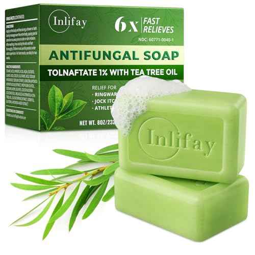 Inlifay Antifungal Soap with Tea Tree Oil: Antifungal Bar Soothing Care & Fast Itch Relief for Ringworm Jock Itch Tinea Versicolor Athlete's Foot (1, Green)