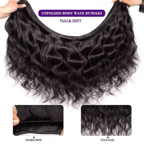 12A Human Hair Bundles 20 20 20 Inch Body Wave Bundles Human Hair 100% Unprocessed Brazilian Virgin Weave 3 Bundle for Women Natural Black Wet and Wavy Human Hair Extensions