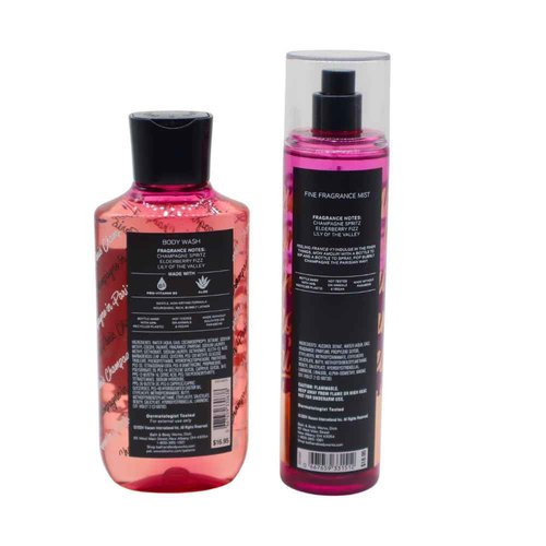 Bath & Body Works Emily in Paris CHAMPAGNE IN PARIS Fine Fragrance Mist & Body Wash 2pc Gift Set with a red bow for Holidays - Full Size