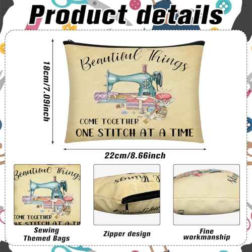 Reginary 6 Pcs Sewing Themed Makeup Bag Funny Sewing Gifts Canvas Cosmetic Pouch with Zipper Quilter Gifts for Women Quilter Enthusiast Mother's Day