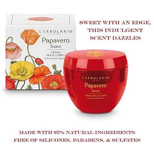 L'Erbolario Body Cream - Moisturizing Body Butter for Dry Skin - Soothing Skin Care With Vitamin E and Floral Amber Fragrance - Sweet Poppy - 6.7 oz