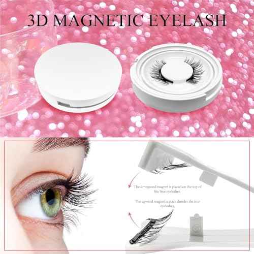 Magnetic Eyelashes 2 Pair Reusable Magnetic Eyelashes with Applicator, No Adhesive Required, Natural-Looking Eyelashes, Eyelash Curler Set, Easy to Wear and Remove