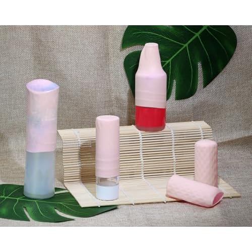 Mini Skater 12pcs Silicone Travel Bottle Cover Reusable Elastic Sleeve Fit Standard Toiletry Container Stretching Bottle Lid Cap for Luggage Bag Suitcase Prevent Leakage Solution (Light Pink)