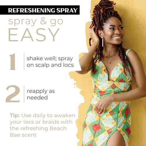 Dollylocks Refreshening Spray ? Residue-Free Dreadlock & Loc Moisturizer Spray, Plant Based Deodorizer & Conditioner for Dreads,Vegan & pH-Balanced (Beach Bae Scent, 8oz)