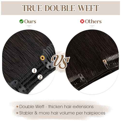 Elailite Clip in Hair Extensions Real Human Hair Double Weft Thick 8pcs Weft Natural Black 18 Inch 140g Remy Hairpieces Balayage Full Head Straight for Women