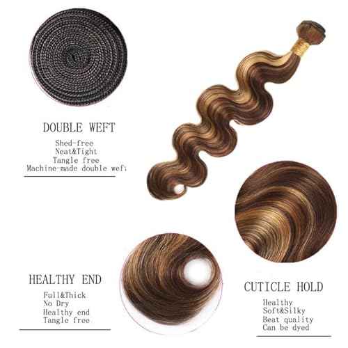 P4/27 Highlight Blonde Bundles Human Hair Body Wave Bundles 22 22 22 Inch Human Hair Weave 3 Bundle Unprocessed Brazilian Virgin Hair Brown Body Wave Human Hair Extensions 50 Grams/Bundle