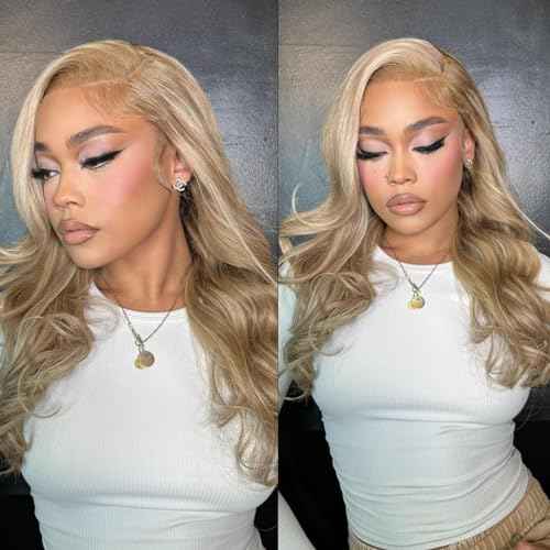 Upgrade - Strawberry Blonde Mixed Platinum Blonde HD Lace Front Human Hair Wigs,13*4 Ombre Highlight Straight Lace Wig 100% Remy Virgin Hair,Pre Plucked with Baby Hair Natural Hairline 150% Density