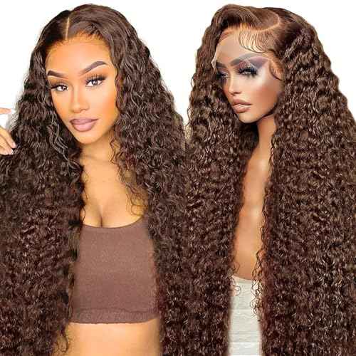 Aimking Chocolate Brown Lace Front Wig - Human Hair, 180% Density, HD Deep Wave, Pre-Plucked With Baby Hair, 26 Inch