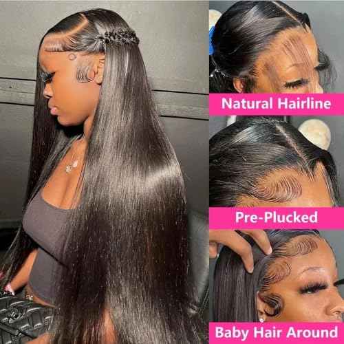 sdamey 360 Straight Lace Front Wigs Human Hair HD Transparant Full Lace Wigs For Women 200 Density Wigs Human Hair Pre Plucked With Baby Hair 12A Brazilian Virgin Hair Natural Color 18inch