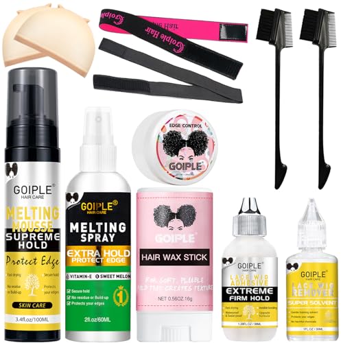 Lace Melting and Holding Mousse Glue-Less Hair Adhesive for Wigs, Wig Glue Lace Melting Spray Lace Melt Mousse for Closure Wigs Extensions, Wig Melting Mousse Supreme Hold for Wig Hair Wig Remover Kit