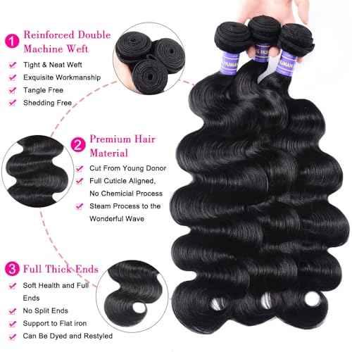 12A Human Hair Bundles 22 24 24 Inch Body Wave Bundles Human Hair Extensions 300g Unprocessed Brazilian Virgin Body Wave 3 Pieces Deals Brazilian Quick Weave Natural Black Wavy Extensions