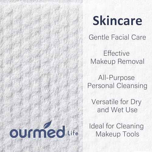 Ourmed Life Face Towels, Thicker Disposable Biodegradable Clean Face Wipes for Sensitive Skin, Lint- free Face Cloths for Makeup Remover, Skincare and Women Cleaning, Dry Wipes, 80 Count Dot Texture