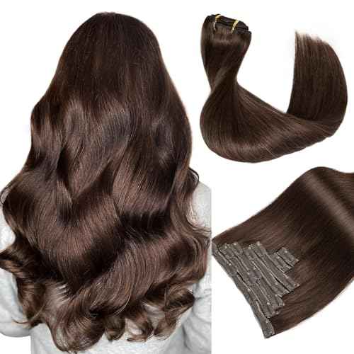 Clip in Extensions Real Human Hair Dark Brown Remy Lace Weft 20 Inch 7PCS 120g for Women