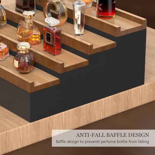 Zalida Wooden Cologne Organizer for Men 4 Tier of Perfume Display Holder of Drawer & 2 Hidden Compartments Larger Storage Space Mens Perfume Organizer Shelf Stand,Gift for Man (4T-Black Walnut)