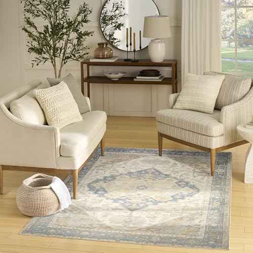 Nourison Home Vintage Washables Blue Green 5'3" x 7'3" Area Rug - Easy Clean, Non Shedding, Bed Room, Living Room, Dining Room, Kitchen (5' x 7')
