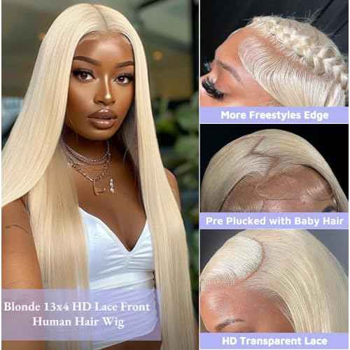 SIYUSI 30Inch 613 Lace Front Wig Human Hair,13x4 HD Transparent Lace, 200% Density Straight Brazilian Blonde Wig, Pre-Plucked with Baby Hair