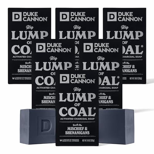 Duke Cannon Lump of Coal Holiday Soap ? Charcoal, Bergamot & Black Pepper ? 10oz XL, Paraben-Free, Triple-Milled, Hydrating, American-Made Men's Gift 6 Pack