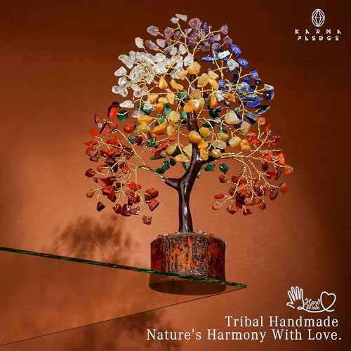 Crystal Tree of Life 7 Chakra Healing Crystals Trees for Home Decor, Office Desk Decor, Boho Decor, Handmade Bonsai Trees for Positive Energy, Money, Good Luck Birthday Gifts for Women, Mom