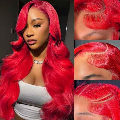 30 Inch Red Wig Human Hair 13x4 Body Wave HD Lace Front Wigs with Baby Hair 200 Density Red Color Human Hair Wig for Women