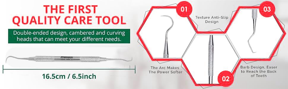 Professional Dental Tartar Scraper Tool - Double Ended Tartar Remover for Teeth, Dental Pick, Plaque Remover, Tooth Scraper - Added Tooth Cleaning at Home - 100% Surgical Stainless Steel-45-10125 (1)