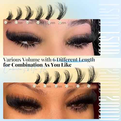 Yawamica Lash Clusters Kit Fluffy Eyelash Clusters 15-25mm Lash Extension Kit 150D+200D Volume Individual Lashes D Curly Cluster Lashes DIY Eyelash Extension Kit with Waterproof Bond and Seal