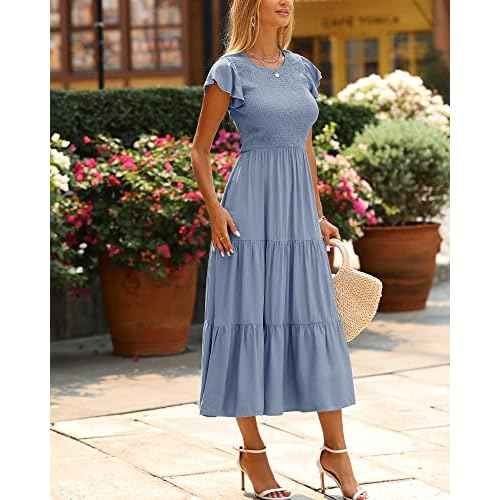 BTFBM Women Casual Short Sleeve Crew Neck Summer Dress Bohemian Floral Printed Flowy Maxi Dresses Tiered Cocktail Dress