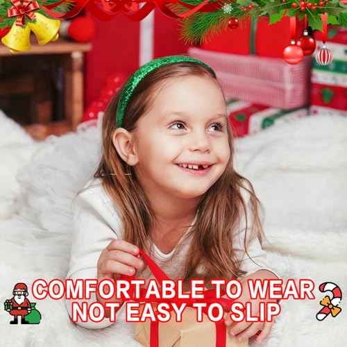 Girls Headbands, 3PCS Headbands for Girls Women Glitter Green Silver Red Christmas Headband Sparkly Sequin Toddler Headband Christmas Hair Accessories
