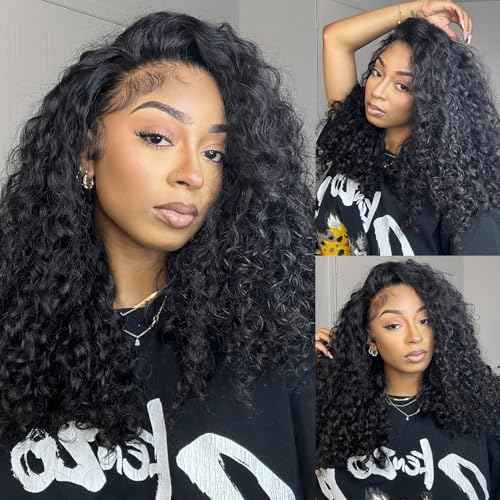 Myecool Curly Half Wig Human Hair 200 Density Glueless Wear and Go Wigs Human Hair 16 Inch 3 In 1 Half Wigs for Women Drawstring Seamless Flip Over Beginner Friendly