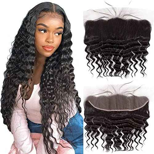 QTHAIR 16A 13X4 Loose Deep Wave Swiss Lace Frontal Transparent HD Ear to Ear Lace Frontal 20" Brazilian Loose Deep Wave Human Hair for Black Women 150% Density