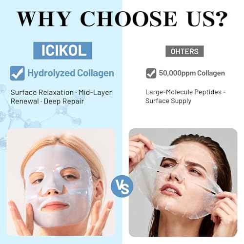 Deep Hydrolyzed Collagen Face Mask, 4 Pack - Overnight Age-Defying Sheet Mask with Peptides & Hyaluronic Acid, Restores Skin Elasticity & Firmness for Women
