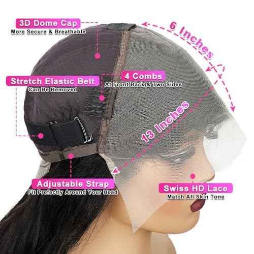 13x6 Lace Front Wigs Human Hair Pre Plucked 200% Density Straight Lace Front Wigs Human Hair For Women HD Transparent Lace Wigs Human Hair With Baby Around Natural Hairline 22 Inch