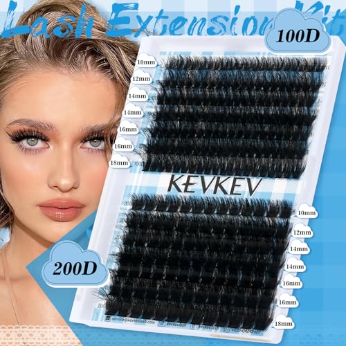 Lash Extension Kit 280pcs Volume Lash Clusters 100D+200D Lash Clusters Kit 10-18mm Individual Lashes Kit With Lash Bond And Seal£¬Lash Tweezers Thick Lash Extension Kit DIY At Home(0.05D,100D+200D)