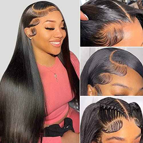 CHEETAHBEAUTY 13x6 Lace Front Wigs Human Hair 20Inch HD Transparent Lace Frontal Wigs 220% Density Brazilian Virgin Straight Human Hair Wigs for Women Pre Plucked with Baby Hair Natural Color