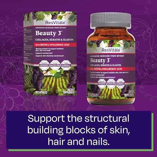 ResVit?le Beauty 3 - Skin Care Supplement with Collagen, Keratin & Elastin - 90 Capsules