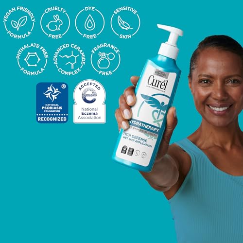 Curel Hydra Therapy In Shower Lotion, Itch Defense Body Moisturizer with Advanced Ceramide Complex, Vitamin E, & Oatmeal Extract, 12 Oz, Pack of 2