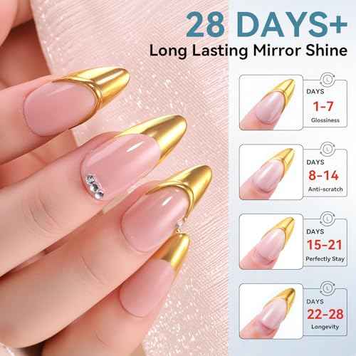Makartt Gel Top Coat for Chrome Nail Powder - 2 Pcs 15ml Clear No Wipe High Gloss Top Coat Gel Nail Polish Mirror Shine Long Lasting Easy Application, Soak off UV Lamp, DIY Home Salon Art Design