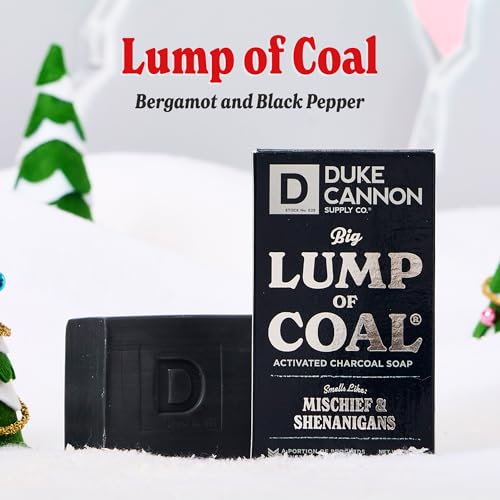 Duke Cannon Lump of Coal Holiday Soap ? Charcoal, Bergamot & Black Pepper ? 10oz XL, Paraben-Free, Triple-Milled, Hydrating, American-Made Men's Gift 6 Pack