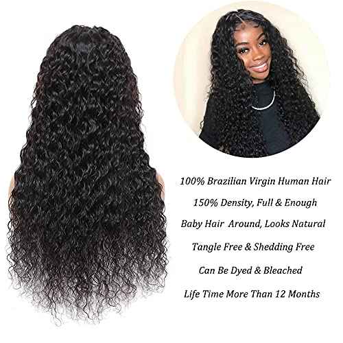 Metamuclia Water Wave 4x4 Lace Front Wigs Human Hair Pre Plucked, 180% Density Brazilian Virgin Wet and Wavy Wigs for Women Curly Wig with Baby Hair Natural Color 24 Inch