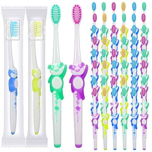 Bokon 300 Pcs Toothbrush for Kids Individually Wrapped Children Soft Disposable Manual Toothbrush Bulk Panda Travel with Bristle Rubber Handle for School Daycare Oral Hygiene